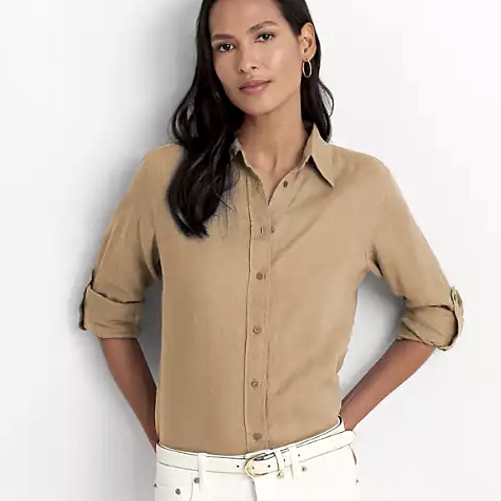 Lauren Ralph Lauren Linen Shirt in Tan